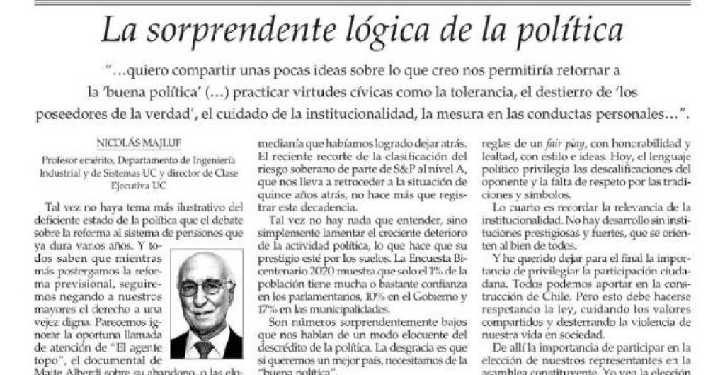 columna La sorprende lógica de la política, de Nicolás Majluf