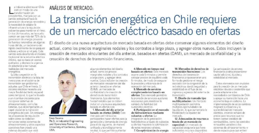 transición energetica, mercado electrico, Enzo Sauma